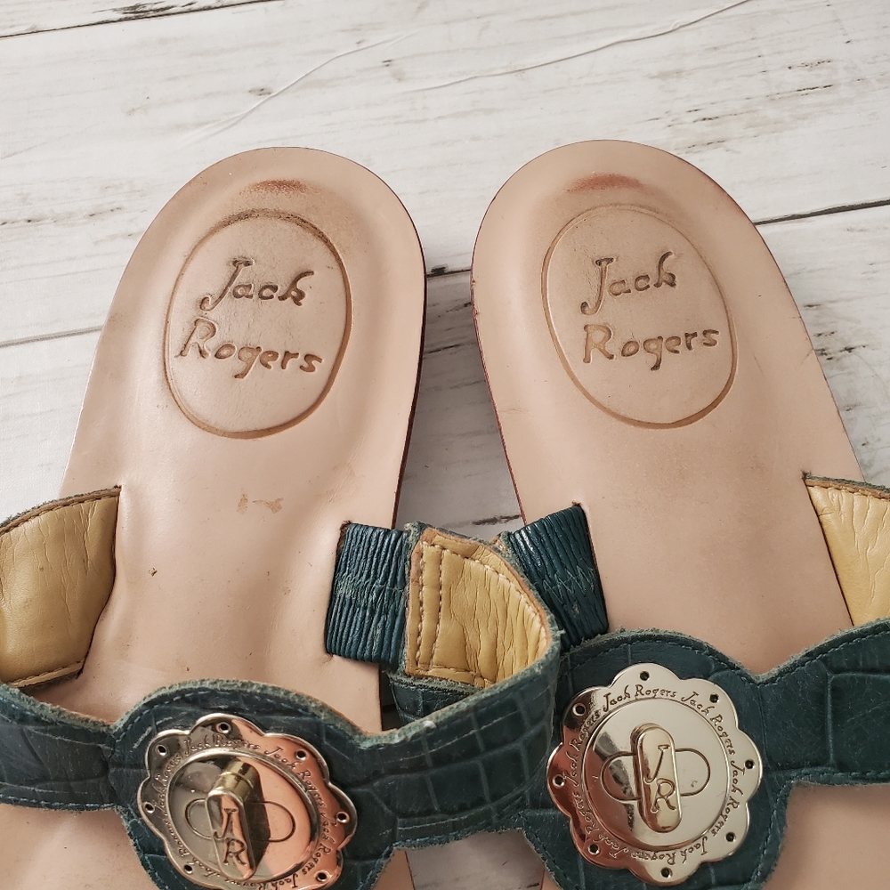 Jack rogers green Larissa thong sandal crocodile alligator medallion size 8 - Picture 3 of 8